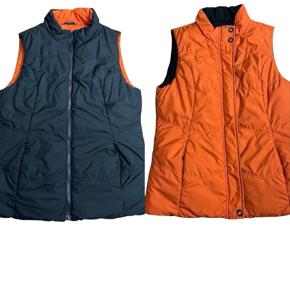 Nautica Kids Reversible Puffer Vest Navy Blue Orange Quilted M Preppy Gorpcore